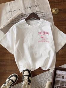 新娘俱乐部图案 T 恤，可爱女式四季上衣，返校季，大码休闲圆领短袖 T 恤，女士秋季服装