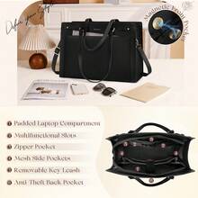NEWHEY Vegan Leather Laptop Tote Bag For Women: Designer 15.6 Inch Waterproof Work Briefcase & Professional Computer Bag. Large Capacity Purse For Office, Teacher, College, And Travel - 黑色 - 查看 3