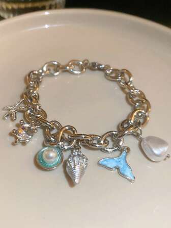 Adjustable Starfish, Seashell, Fish Tail & Shell Chain Bracelet, Fashionable & Versatile High-End Elegant Accessory For Women