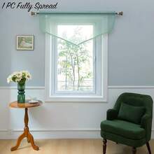PearAge Beaded Sheer Valance Ctains Living Room,Rod Pocket Farmhouse Window Valance, Bead Trim Tassel Voile Sheer Ctain Valance Bedroom Bathroom Cafe 51x24 Inches (Beige) 1PC - Mineral Blue - View 6