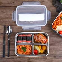 1 buah Kotak Bekal Stainless Steel, 1 buah Kotak Bekal Anti Bocor Stainless Steel 304 Tahan Lama, Kotak Bento 3 Kompartemen, Dilengkapi dengan Peralatan Makan Stainless Steel, Mudah Dibersihkan, Ideal untuk Sekolah dan Kerja - MultiWarna - View 6