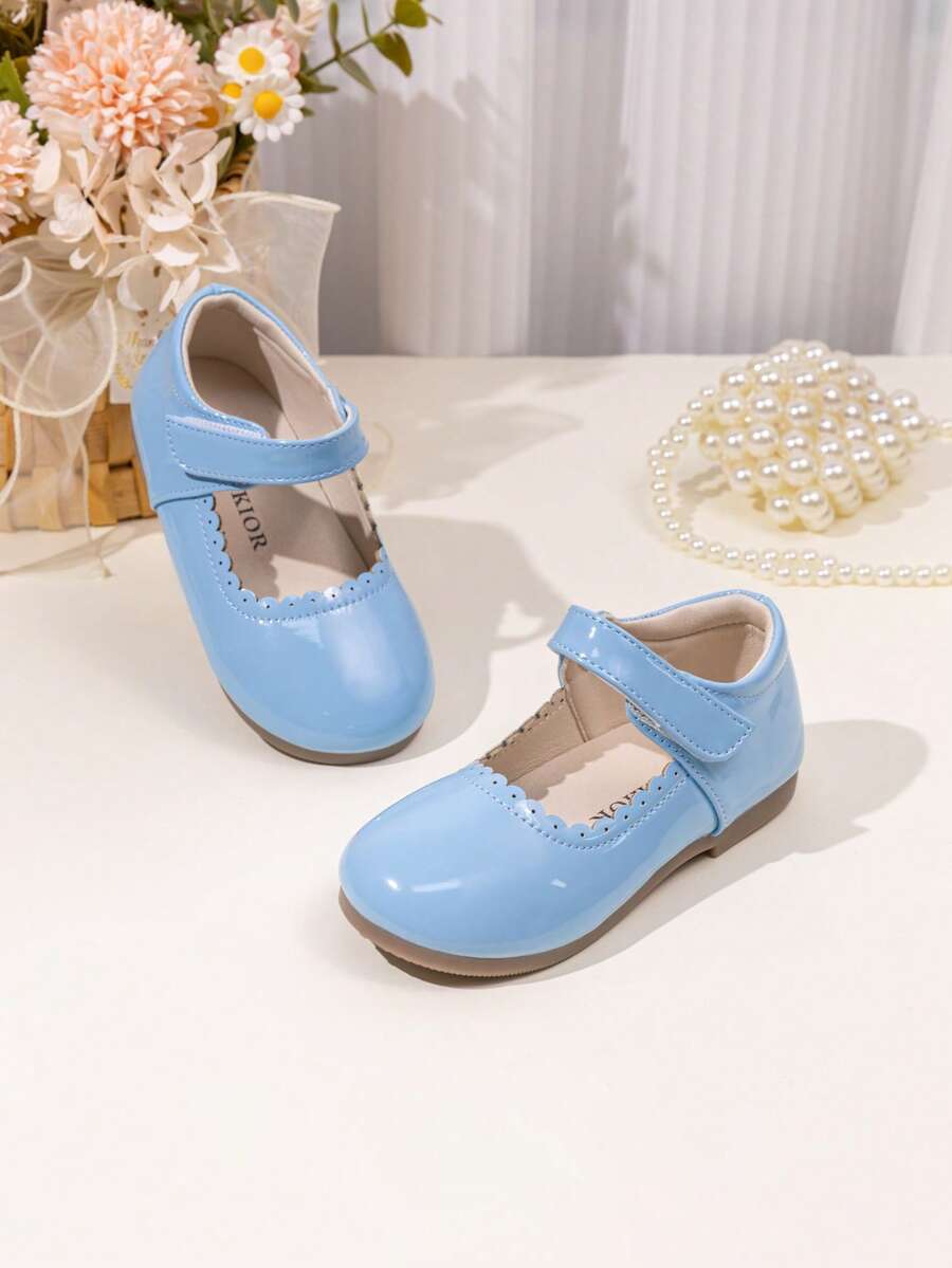 Girls' Cute Scalloped Trim Mary Jane Princess Ballet Flats, Solid Color