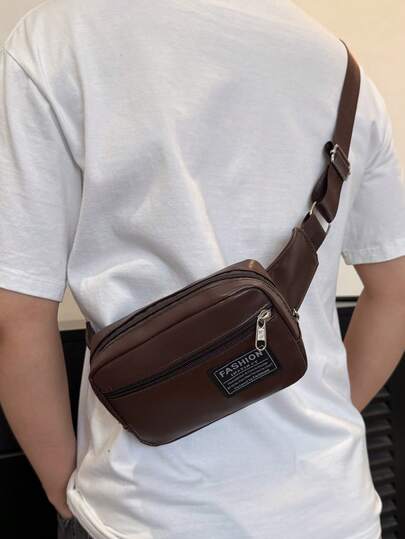 纯色 PU 面料时尚百搭运动风格简约休闲男士迷你胸包、多功能手机袋和零钱包