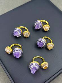 1pc Fashionable New Raw Crystal Inlaid Pearl Ring, Personalized Mixed Color Vintage Niche Luxury Dotted Diamond Jewelry