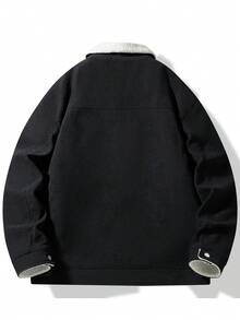 1 pieza Chaqueta deportiva casual con forro térmico para hombre, chaqueta térmica de borreguito de moda y versátil para otoño/invierno