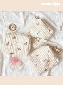 1 pezzo Borsa fasciatoio portatile, borsa da mamma con ricamo a motivo orsetto, borsa per il parto in ospedale, borsa fasciatoio impermeabile/asciutta per l'uso quotidiano, borsa compatta e alla moda per gli essenziali del bambino, organizer per passeggino