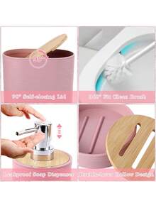 10Pcs/Set Bathroom Accessories Set With Trash Can, 2PCS Soap Dispensers, Soap Dish, Toothbrush Holder, Toothbrush Cup,Toilet Brush, Tray And Holders For Bathroom Decor - 粉色 - 查看 4