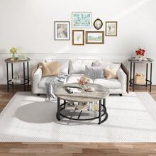 3 Pieces Round Coffee Table Sets, 31.6 In Industrial Living Room Table With 2 End Side Tables, Easy Assembly Coffee And End Tables Sets With Metal Legs, For Office, Living Room And Apartment - Xám - Xem 3