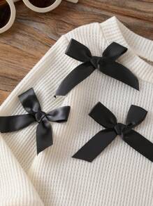 2pcs/Set Baby Girl Black Bow Decor Round Neck Long Sleeve Top Casual Shirt And Pleated Skirt Suit