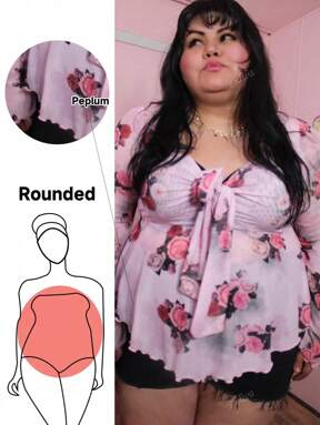 Enliva Camiseta casual de manga larga con estampado floral y nudo frontal para mujer de talla grande