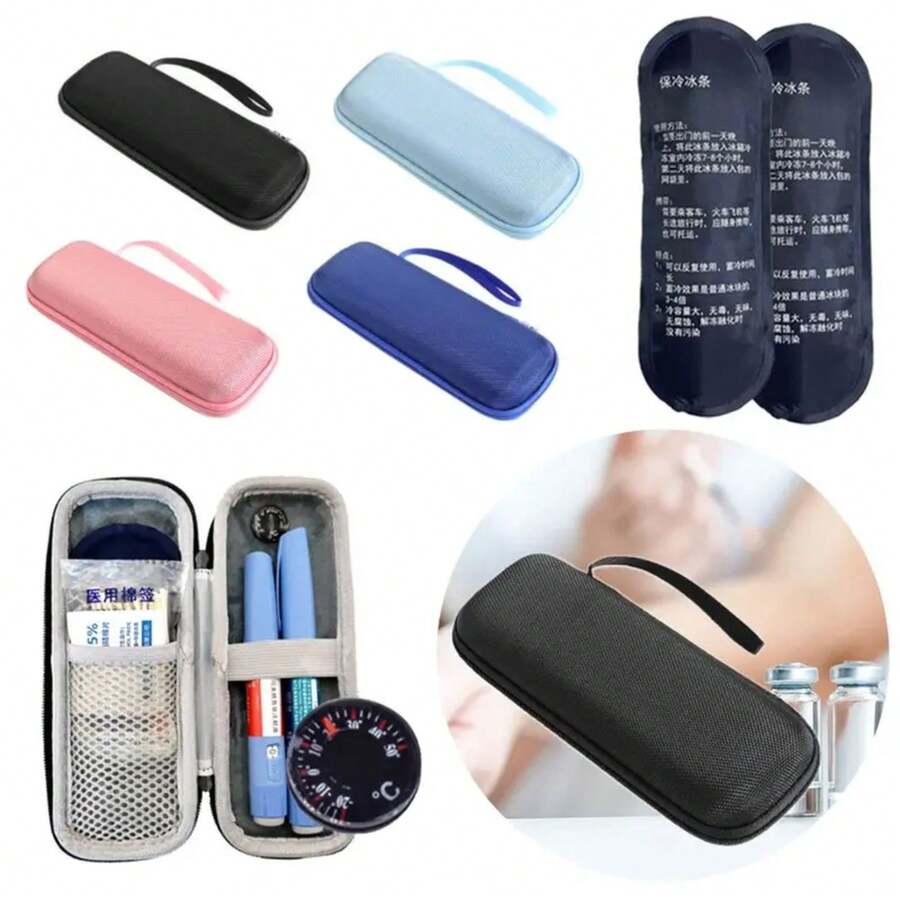 Bolsa de enfriamiento de insulina impermeable, portátil, de EVA, enfriador de insulina aislado con bolsa de gel para diabéticos - Negro - Ver 1