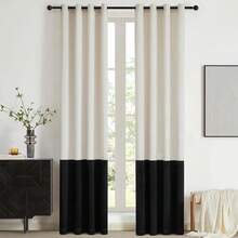 Black Gold Color Block Window Curtains Panels 84 Inches Long Farmhouse Drapes Bedroom Living Room Darkening Treatment With Grommet Set Home Decor - Cream & Black - View 1