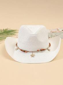 1 Peça Chapéu Panamá Unissex com Borlas, Decoração Boho Jazz, Chapéu de Vaqueira, Chapéu de Cowboy, Chapéu de Palha, Chapéu de Praia para Uso Externo
