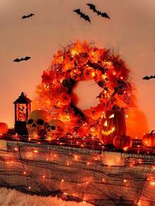 118Inch Copper Wire String Lights Balcony Outdoor Decorative Lighting String, Halloween LED String Lights, Thanksgiving Gift Fairy Lights, Harvest Festival Indoor And Outdoor Copper Wire String Lights With Remote, 8 Modes Twinkle, For Bedroom, Christmas, Birthday Party, Wedding, Centerpiece, Halloween, Bouquet, Autumn Yard Decoration Colorful String Lights, Halloween Flameless Candle, Battery Powered (Not Included) - 橘色 - 查看 4