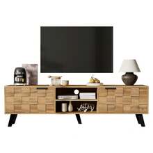 Modern TV Cabinet With 2 Doors And 2 Open Compartments – 160.5 X 35.5 X 45 Cm - 木材+刨花板+50-59英寸 - 查看 1