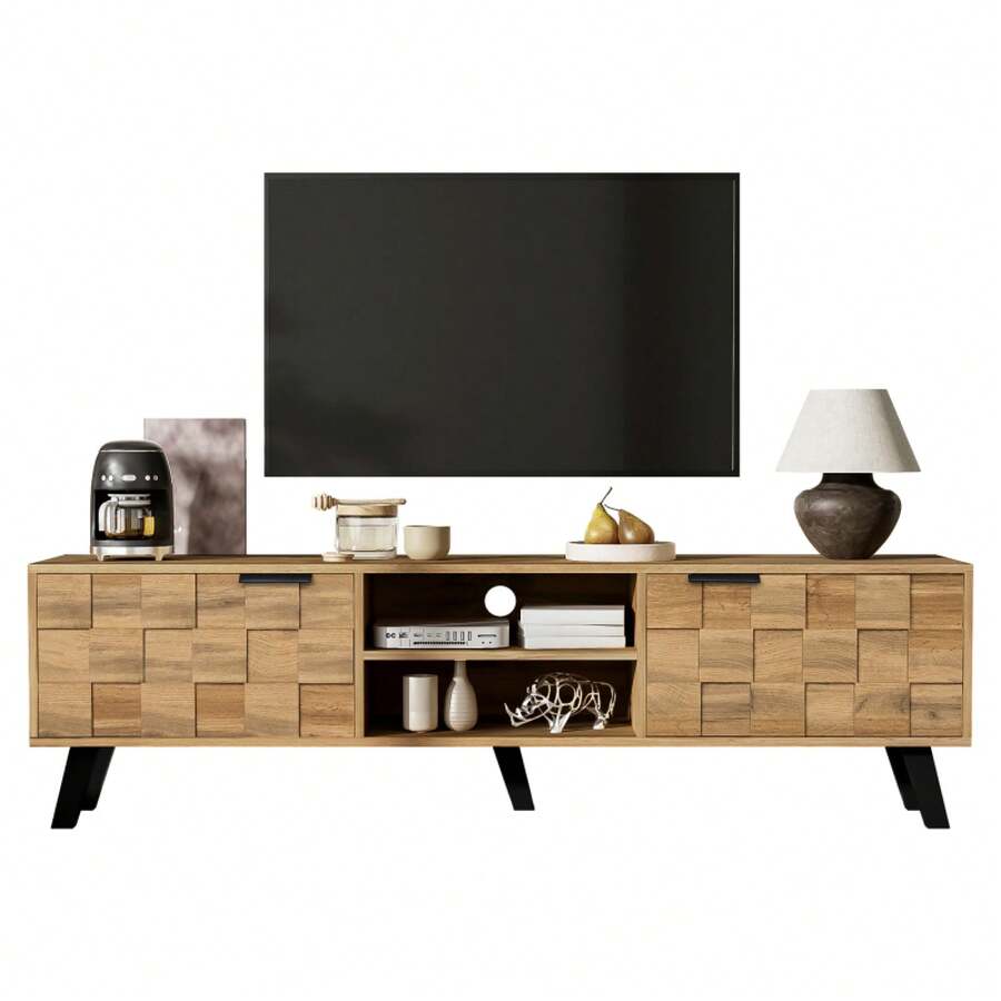 Modern TV Cabinet With 2 Doors And 2 Open Compartments – 160.5 X 35.5 X 45 Cm - 木材+刨花板+50-59英寸 - 查看 1