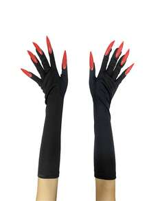 1 Pair Halloween Cosplay Witch Long Fingernail Gloves, Horror Decor Props Costume Accessories