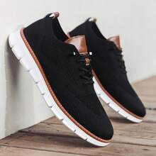 Men's Mesh Casual Sneakers Oxfords Spring And Summer Business Casual Walking Shoes Tennis Comfortable, Boy Runner Sporty Lightweight Breathable Running Shoes For Exercise & Daily Wear - 黑色 - 查看 1