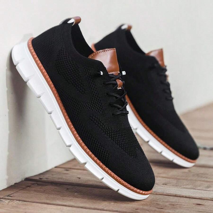 Men's Mesh Casual Sneakers Oxfords Spring And Summer Business Casual Walking Shoes Tennis Comfortable, Boy Runner Sporty Lightweight Breathable Running Shoes For Exercise & Daily Wear - 黑色 - 查看 1