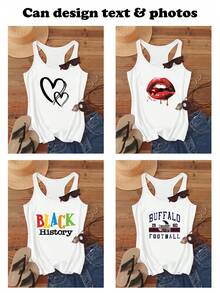 Customized Personalized Gifts, Single Ladies Customization, Add Your Own Text/Picture Design Your Own Personalized Print, As A Gift For Girlfriend, Couple Dating Shirt, White Summer, Gym Wear, Aesthetic Custom Top, Mother's Day Gift, Casual Everyday - White - View 2
