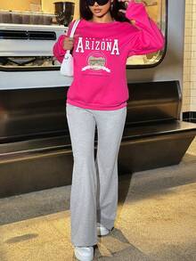 女士圆领抓绒卫衣，运动风，饰以狂野图案，适合派对、运动、户外休闲、秋冬季穿着。 - 玫紅色 - 查看 4