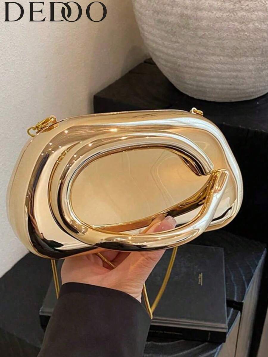 Dedoo 酒红色PU皮手拿包 - 情人节理想之选，舒适时尚，款式别致，个性化礼物之选，2025必备单品，风格独特，适合各种场合，品质奢华，价格实惠 - 金色 - 查看 1