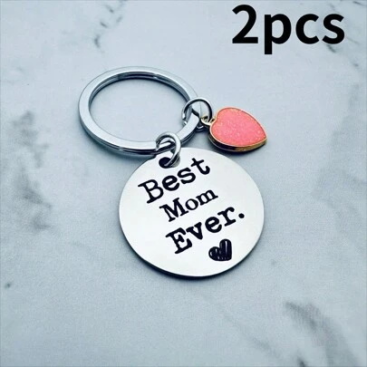 2pcs Elegant Stainless Steel Keychain - "Best Mom Ever" Engraved Pendant, Ideal For Birthday, Mother's Day, Thanksgiving, Christmas Gift