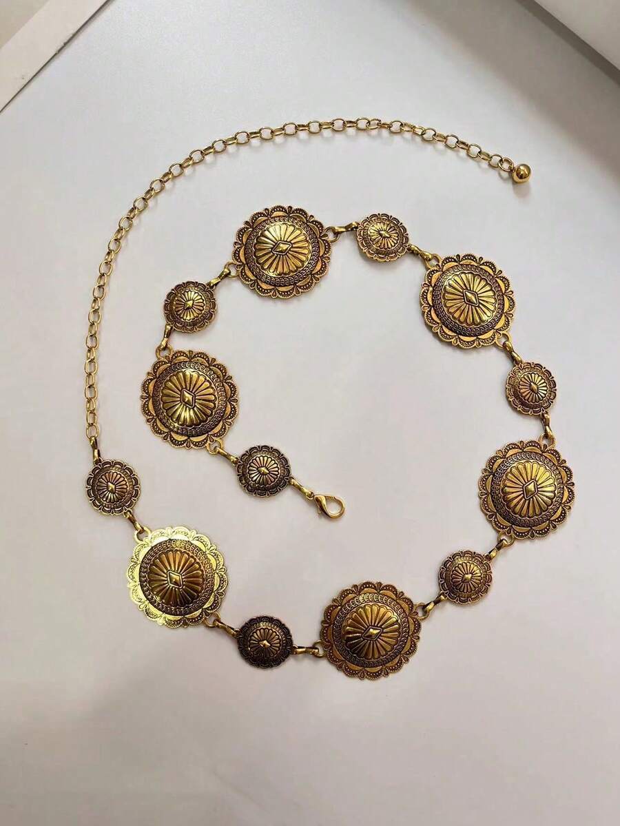 Cadena de cintura de flores vintage estilo bohemio de talla grande - Dorado - Ver 1