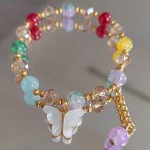 3pcs Random Mixed Color Fashionable Bohemian Style Crackle Glass Butterfly Bracelets, Suitable For Daily Wear, Best Gift For Women