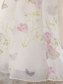 一件女婴蝴蝶印花薄纱连衣裙，宽肩带，适合一周岁生日派对、花童、婚礼等场合，不含头饰 - 彩色 - 查看 9