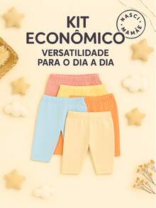 Kit 6 Basic Baby Pants Without Foot, Cotton, Assorted Colors - 女孩們 - 查看 4