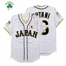 Kekambas 男式 16 号大谷日本武士球衣白色黑色细条纹嘻哈棒球服弹性面料休闲运动衫纽扣刺绣训练比赛运动衫