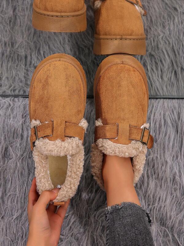 Sapatos Fofos com Fivela para Inverno para Mulheres, Botas de Neve Retrô de Sola Grossa e Quente, Plus Size