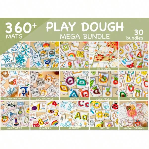 360+ بطاقات طين ملون ألعاب تعليمية قابلة للطباعة للروضة، ألعاب طين بلاستيكي للأطفال