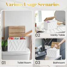 Tampon Holder For Bathroom Decor, Feminine Product Organizer With Lid,Tampon Storage, Wood Pad And Tampon Organizer For Toilet Organizer, Bathroom Accessories Box For Girl Stuff - Khắc trắng - Xem 6