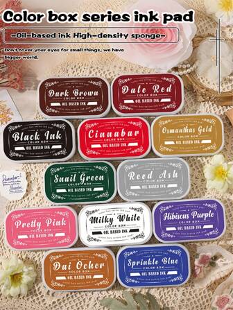 1 High-Density Handbook Stamp Ink Pad. Made Of Plastic + Sponge + Oil-Based Ink. Retro Oil Ink Pad. Rich And Varied Colors, 12 Colors To Choose From. Large Size Suitable For Matching Various Types Of Stamps. Exquisite Box Packaging Can Be Stacked For Easy Storage