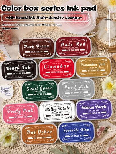 1 High-Density Handbook Stamp Ink Pad. Made Of Plastic + Sponge + Oil-Based Ink. Retro Oil Ink Pad. Rich And Varied Colors, 12 Colors To Choose From. Large Size Suitable For Matching Various Types Of Stamps. Exquisite Box Packaging Can Be Stacked For Easy Storage