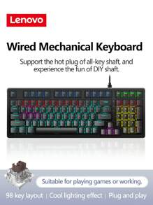 Lenovo Lenovo GK10 Wired Mechanical Keyboard, 98-Key Layout, Cool Lighting Effect, Plug And Play, Ergonomic Design, Full-Key Hot Plug, Suitable For Daily Office Or Playing Games, Compatible With Notebooks And Computer Equipment.