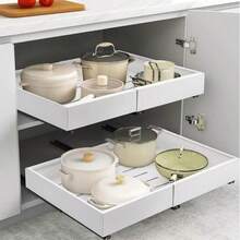 Pull-Out Cabinet Storage Rack, Expandable Sliding Utensil Storage Rack, Adjustable Metal Storage Cabinet Drawer Rack, No Drilling Required, Smooth And Quiet Sliding, Suitable For Kitchen And Bathroom Storage - Multicolor - View 16