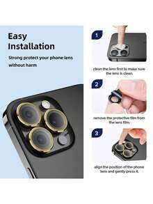 BOLLYMORE 3片装超清钢化玻璃摄像头镜头保护膜，兼容 17/17 Pro/17 Pro Max/17 Air/16/16 E/16 Pro/Pro Max/15 Pro Max/15 Pro - 表面光滑，强力粘合，带金属保护盖