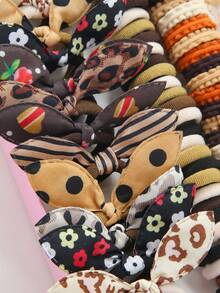 115 件咖啡色兔耳发圈，可爱公主发带，高弹力不伤发带，百搭蝴蝶发夹，女士发饰，礼物 - 彩色 - 查看 2