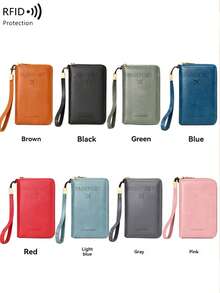 复古护照夹，带 RFlDBlocking 和高品质设计 - 轻便旅行！文件整理器，紧凑拉链开合！多个隔层，时尚纯色，适合旅行和日常使用，护照旅行钱包 - 綠色 - 查看 3