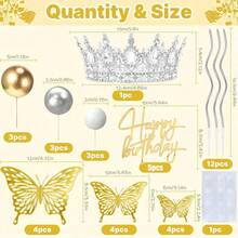 1 件/12 件/40 件金粉色银色皇冠蛋糕装饰球生日快乐蛋糕配皇冠生日蜡烛金色蝴蝶婚礼蛋糕装饰 - 彩色 - 查看 7