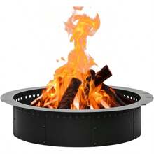 42 Inch Fire Ring Large Round Firepit Insert Fire Pit Ring For Camping Wood Burning Fire Pit For Yard Garden Outdoor Fireplace DIY Fire Rings For Outside - 黑色 - 查看 1