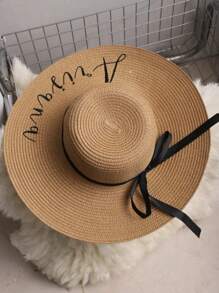 Customizable Straw Hat, Embroidered Nameplate, (Detachable Ribbon, Not Fixed), Single Lady Beach Hat, Personalized Straw Hat, Bridesmaid Gift, Beach Hat, Wedding Party, Sun Hat - Newlywed Honeymoon Gift, Embroidered Soft Edge Honeymoon Beach Hat, Customized Bride Sun Hat, Bachelorette Party Hat, Gift For Future Wife, Bridesmaid Gift, Gift For Her