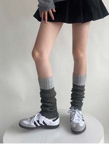 1 双极简拼色针织腿套，百搭学院风性感针织袜，女士小腿袜和腿套秋季配饰 - 彩色 - 查看 5