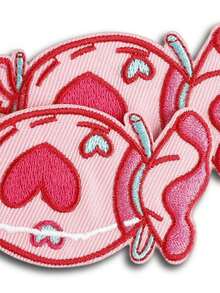 2 piezas de parches de tela bordados con diseño de caramelos de colores, estilo de dibujos animados lindos de poliéster para planchar o coser, adecuados para manualidades DIY, ropa, bolsos, zapatos, cortinas, decoración del hogar - Multicolor - Ver 2