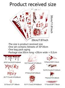 4pcs/Set Halloween New Bloody Handprint & Footprint Toilet Stickers, Living Room Bedroom Bathroom Wall Decals, Self-Adhesive Stickers, Halloween Decorations