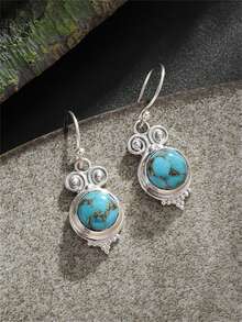 1 对复古波西米亚风格石球吊坠耳环，时尚优雅的珠宝耳环，送给妈妈的礼物