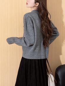 Alicedudu Women's Elegant Knot Front Design Cardigan Sweater, Classy Lady Style, Autumn/Winter